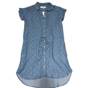 Thread Supply Dress Womens Small Blue Star Print Tencel Button Front